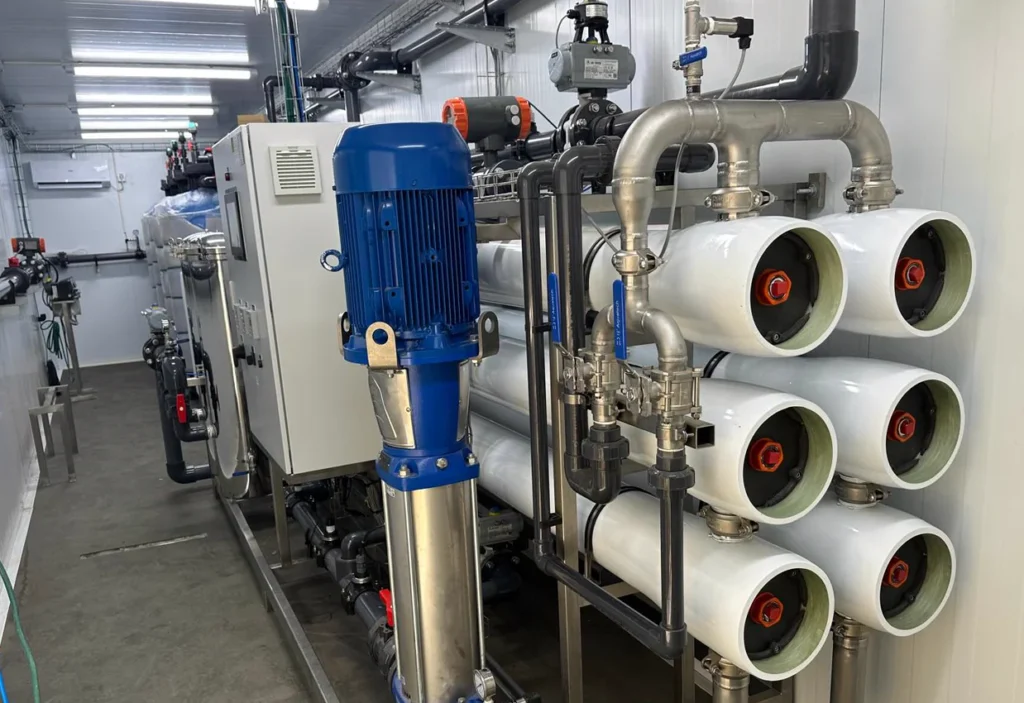 Complete YWT reverse osmosis system installed in a containerised plant room
